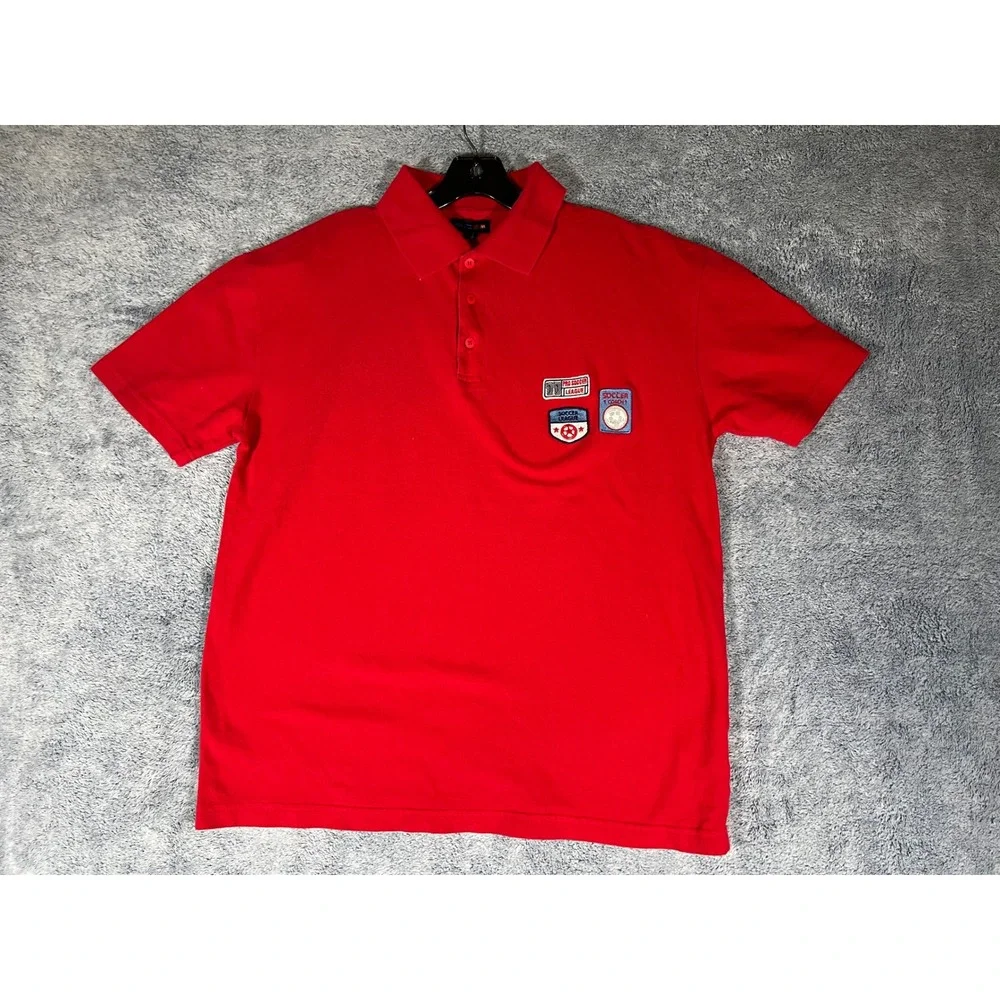RC Mens Red England Soccer League‎ Embroidered Patch Polo Shirt Large
